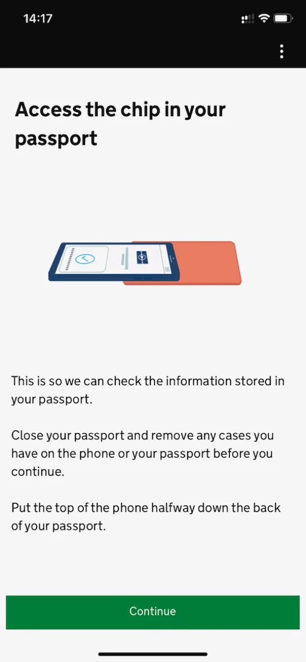 下一步就是用手機的 NFC 感應器去讀取護照的資料。