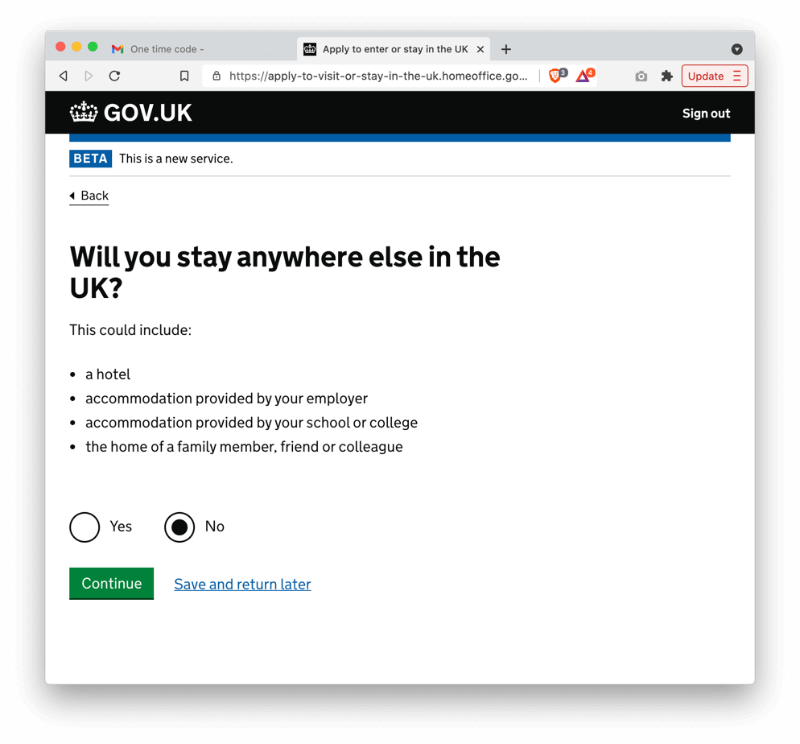 Will you stay anywhere else in the UK? 因為填 Yes 就要填 Postcode,所以我選了 No。