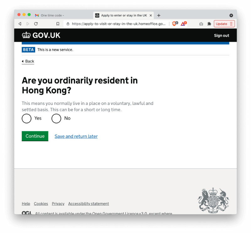 然後系統問我是不是香港的 Ordinarily Resident,我答 Yes。