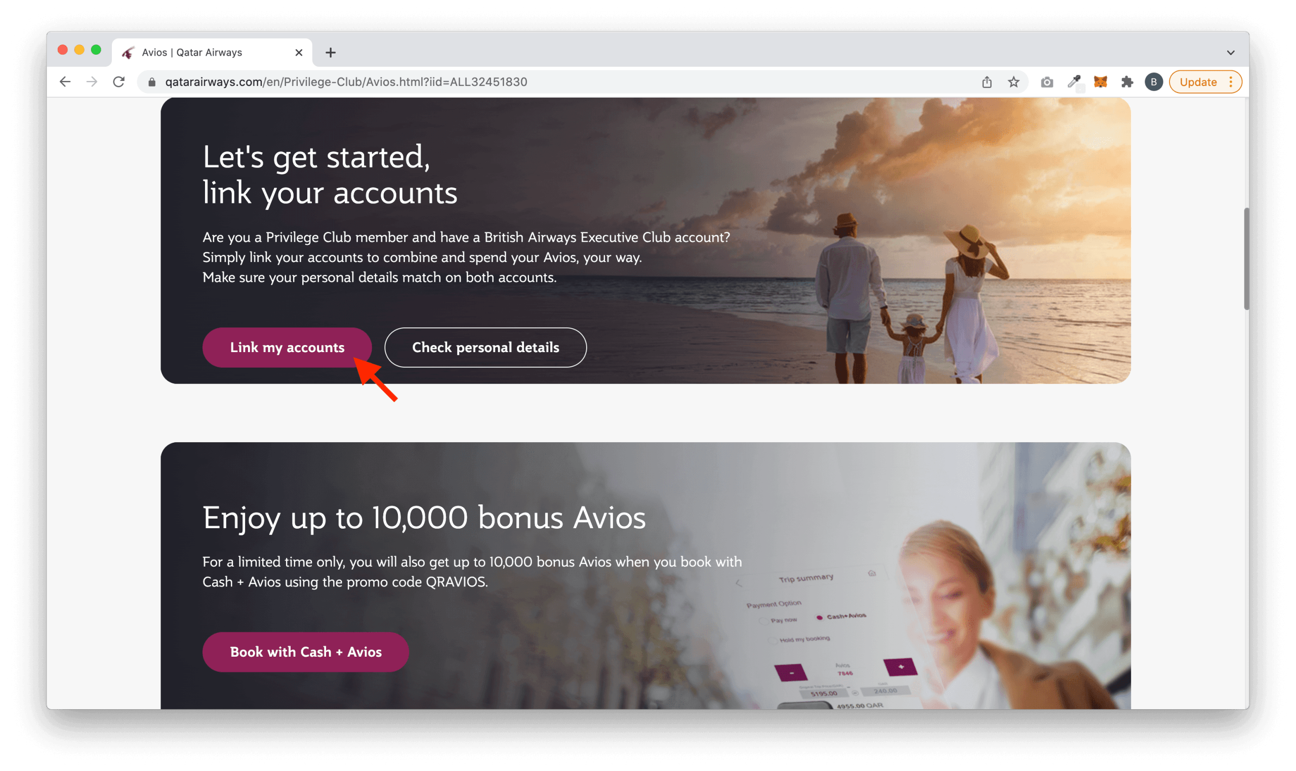 登入 Qatar 的賬戶後,點擊 Link my account