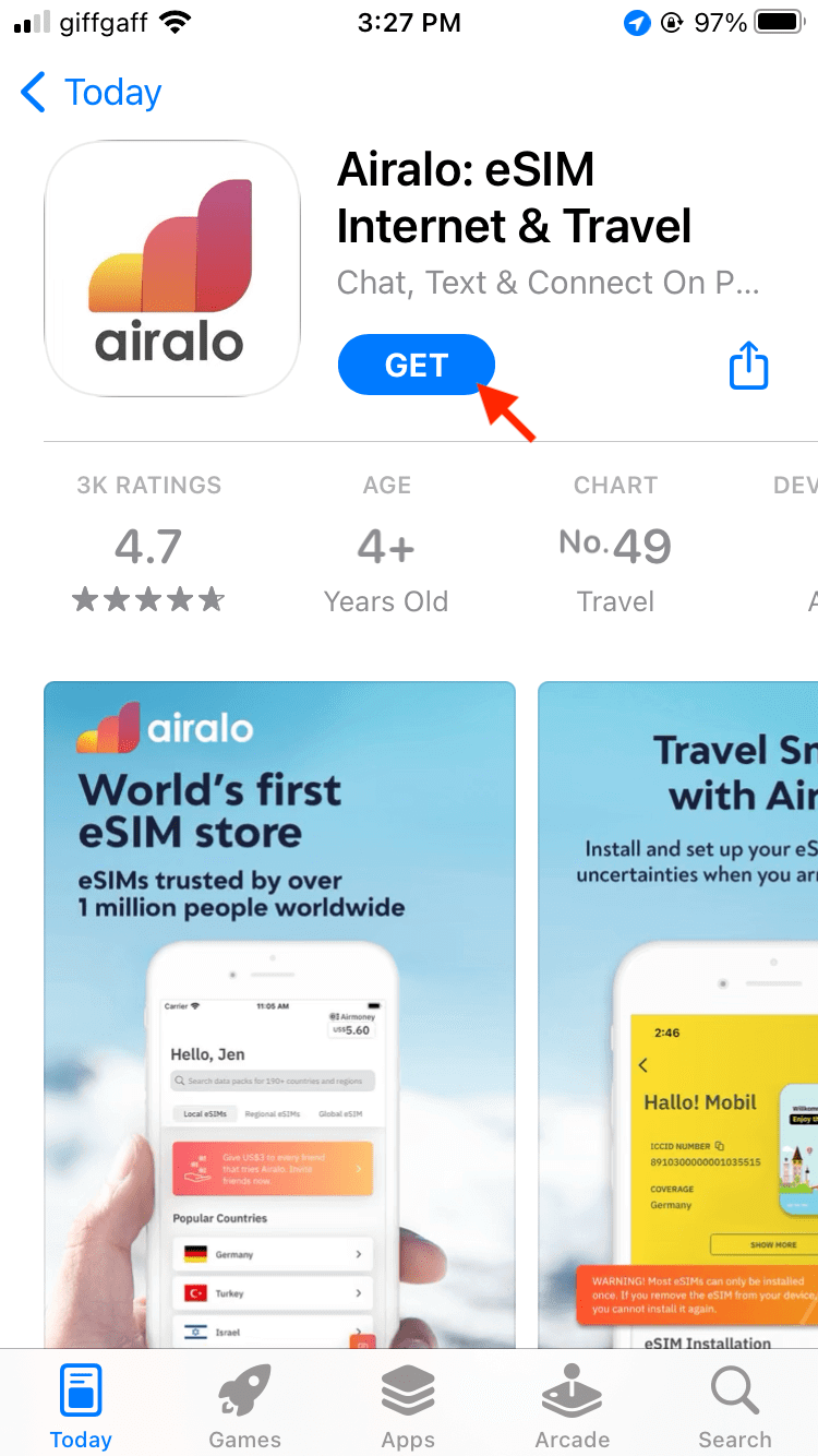 Airalo 的 eSIM 配合它的 APP 使用會比較方便。