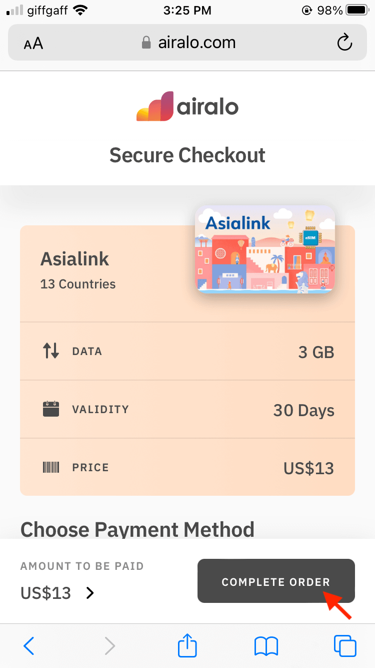 接著就可以購買想要的 eSIM 了。