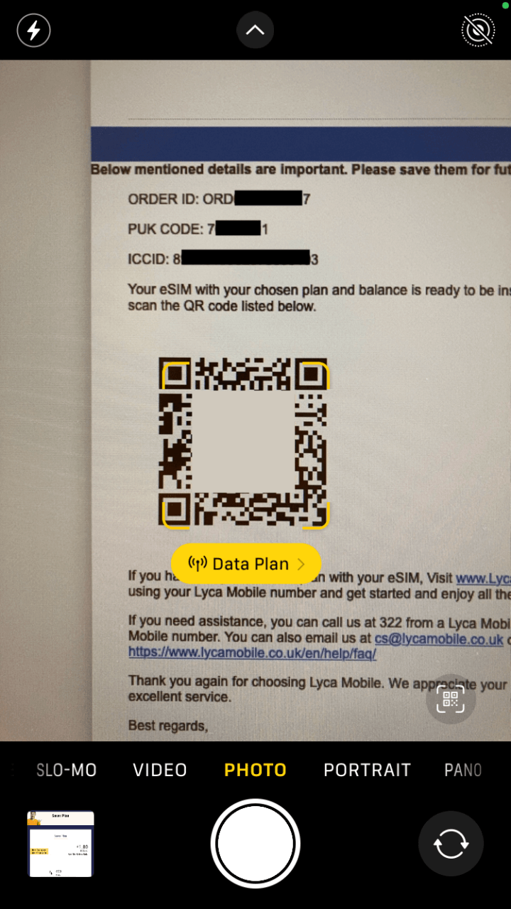 選用 eSIM 的話,付款後就能經 E-Mail 收到一組 QR Code。