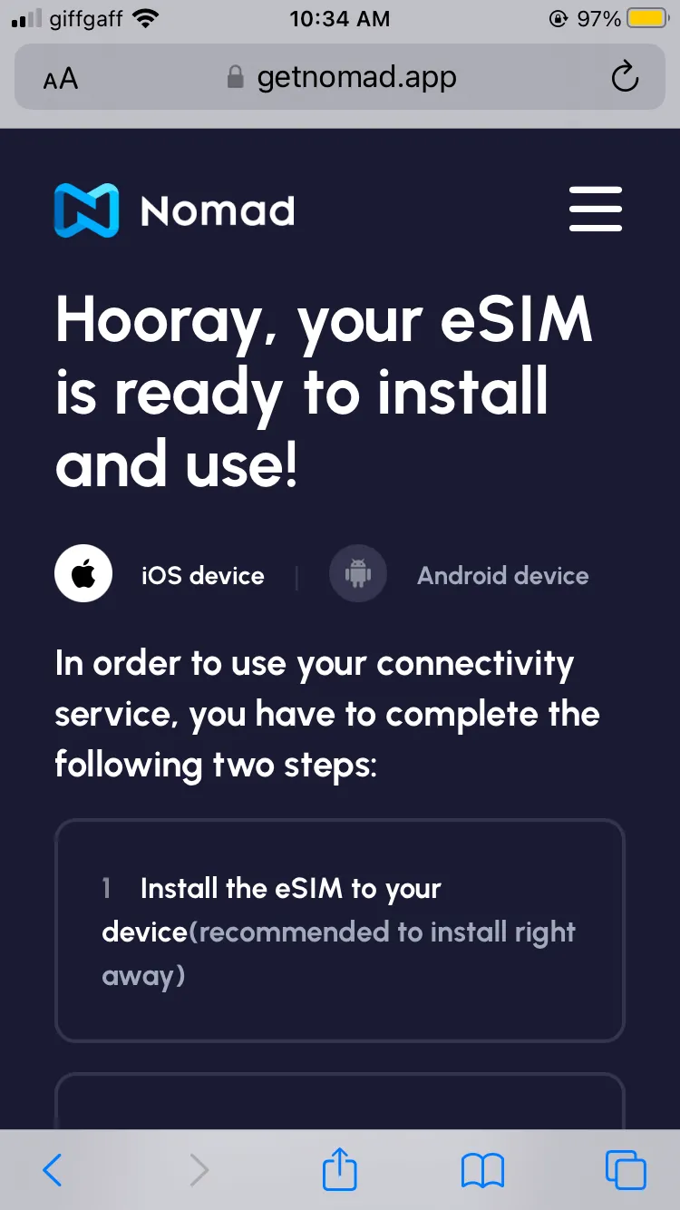 付款後,我們就會經 E-Mail 收到安裝 eSIM 的教學啦!