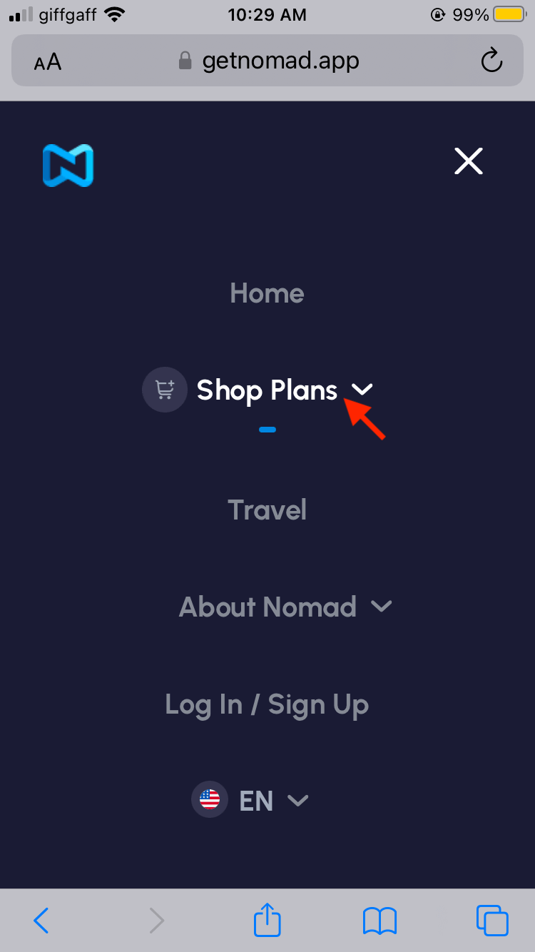 首先要去 Nomad eSIM 的官網點擊「Shop Plans」