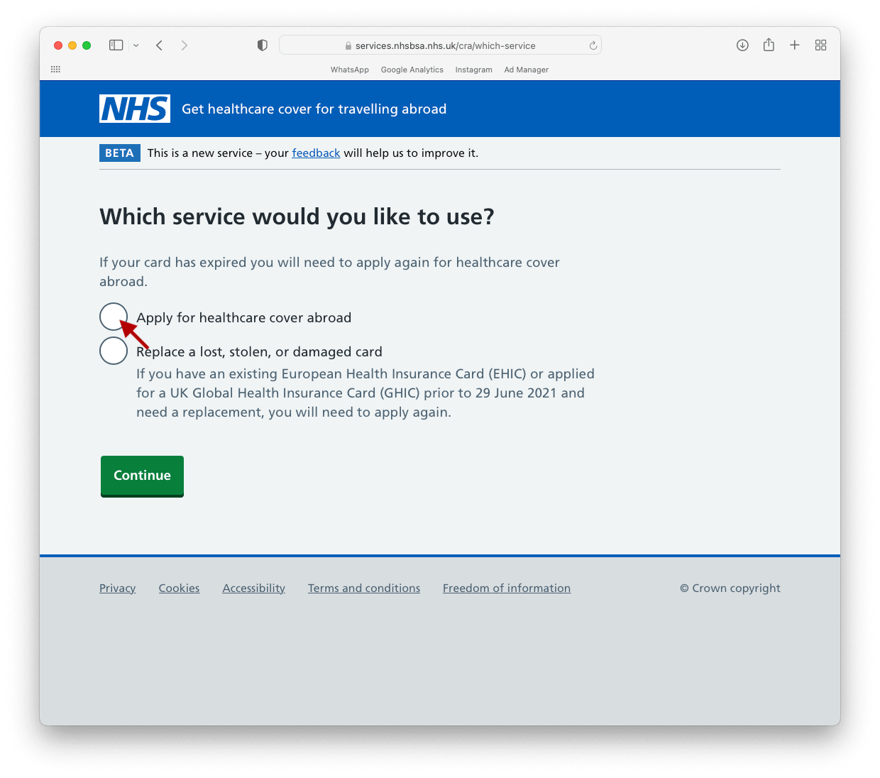 新申請的就按「Apply for healthcare cover abroad」