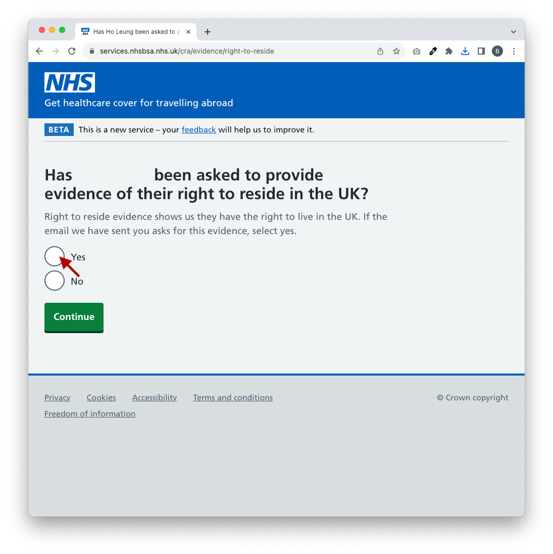 因為電郵是說我要證明自己 Right to reside in the UK,所以這一題要填 Yes