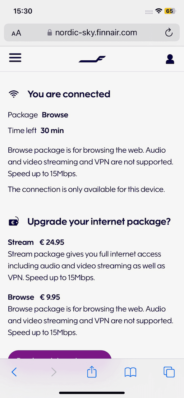 可享用 30 分鐘免費 Wi-Fi。