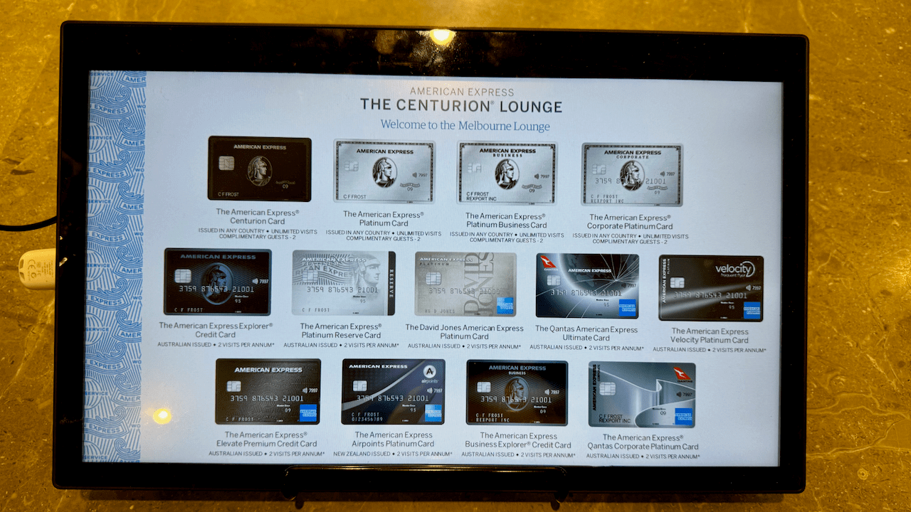 另外還有一堆澳洲當地發行的 AE 卡也能免費使用 AE Centurion Lounge,但我就不在這邊一一詳列了,但卡的數量實在不少。我是有點擔憂這間小小的貴賓室能否應付這樣的人潮。
