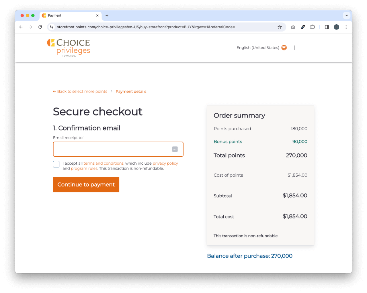 例如這次用 US$1,854 就可以買到合共 270,000 CHOICE Privileges 積分。