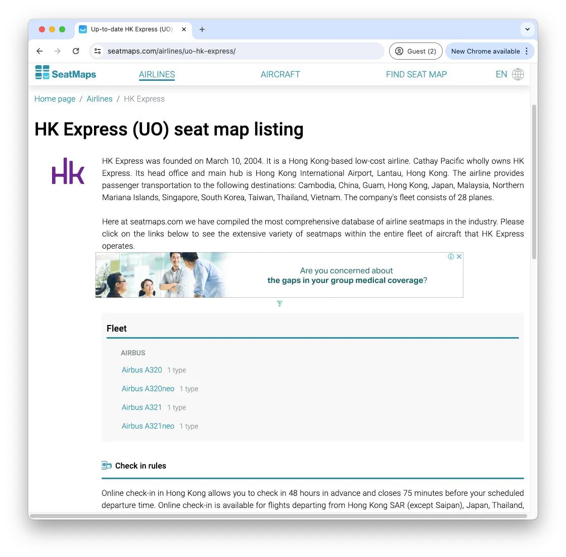 從 SeatMaps 的資料可見,截至 2024年6月,HK Express 目前共有 4 款機型
