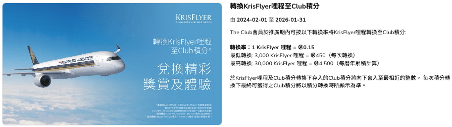 我們可以 KrisFlyer 哩程轉換成 Club 積分