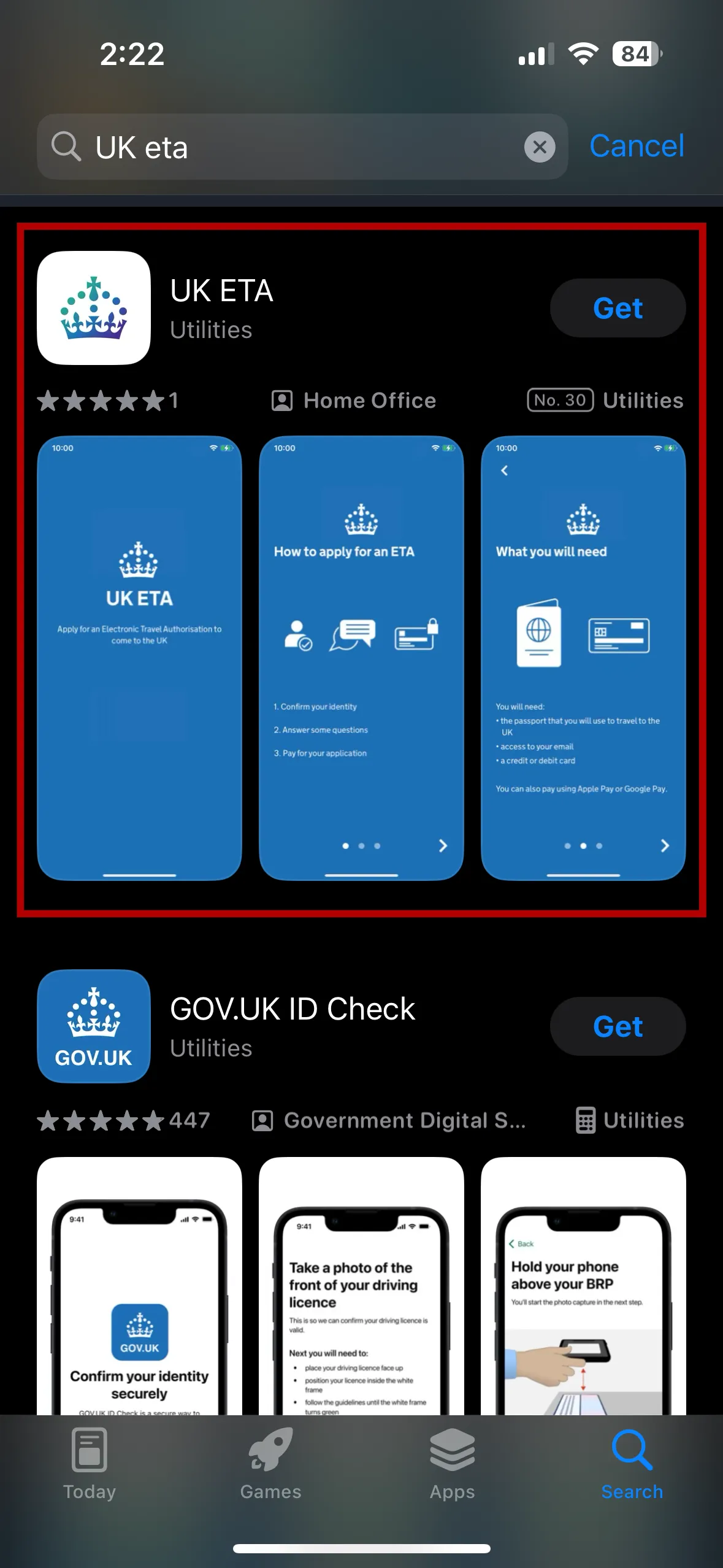 這篇教學將會示範如何使用手機 App 申請英國 ETA。首先我們需要下載 UK ETA 的手機 App。UK ETA 的 App 以一個漸變色皇冠作為標誌。