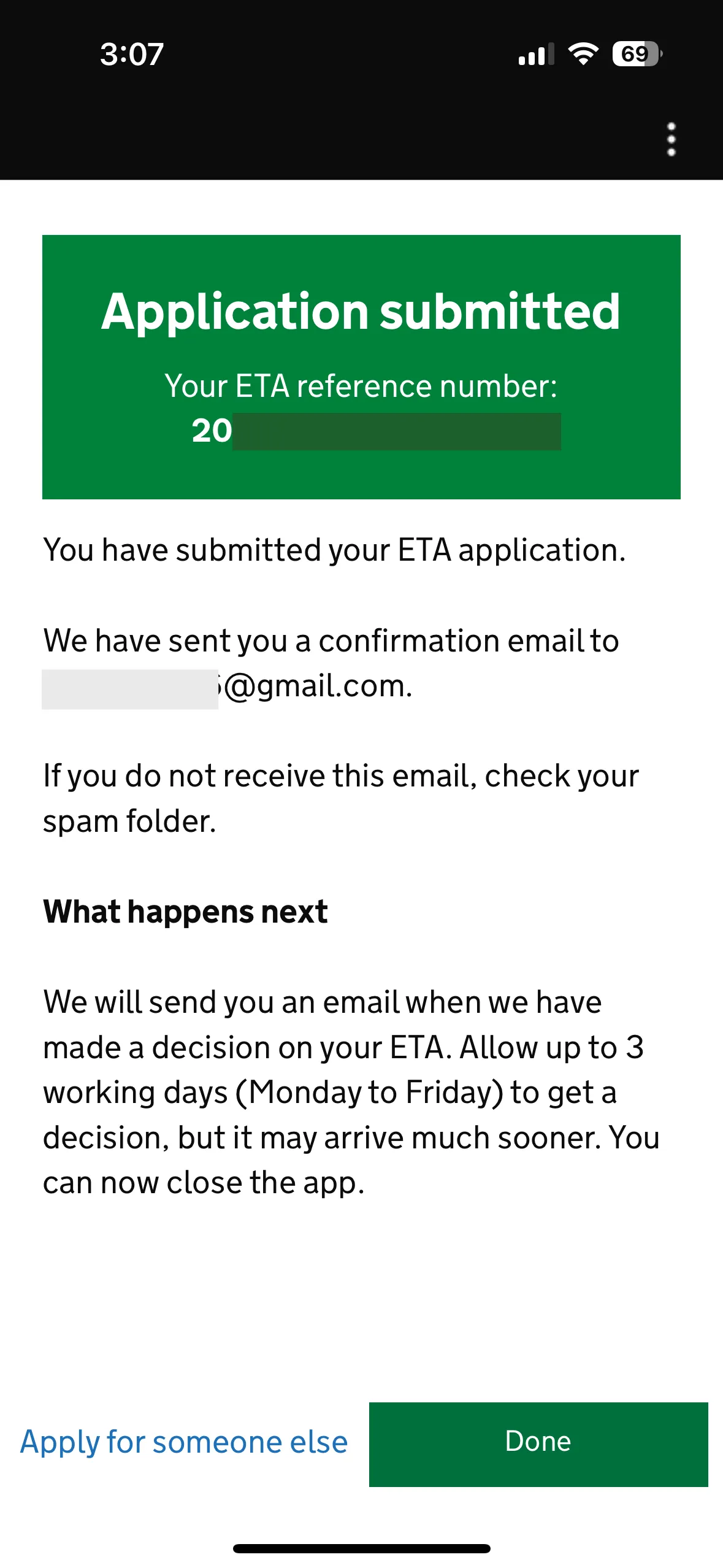 成功付款後,就會獲得 ETA reference number(參考編號)