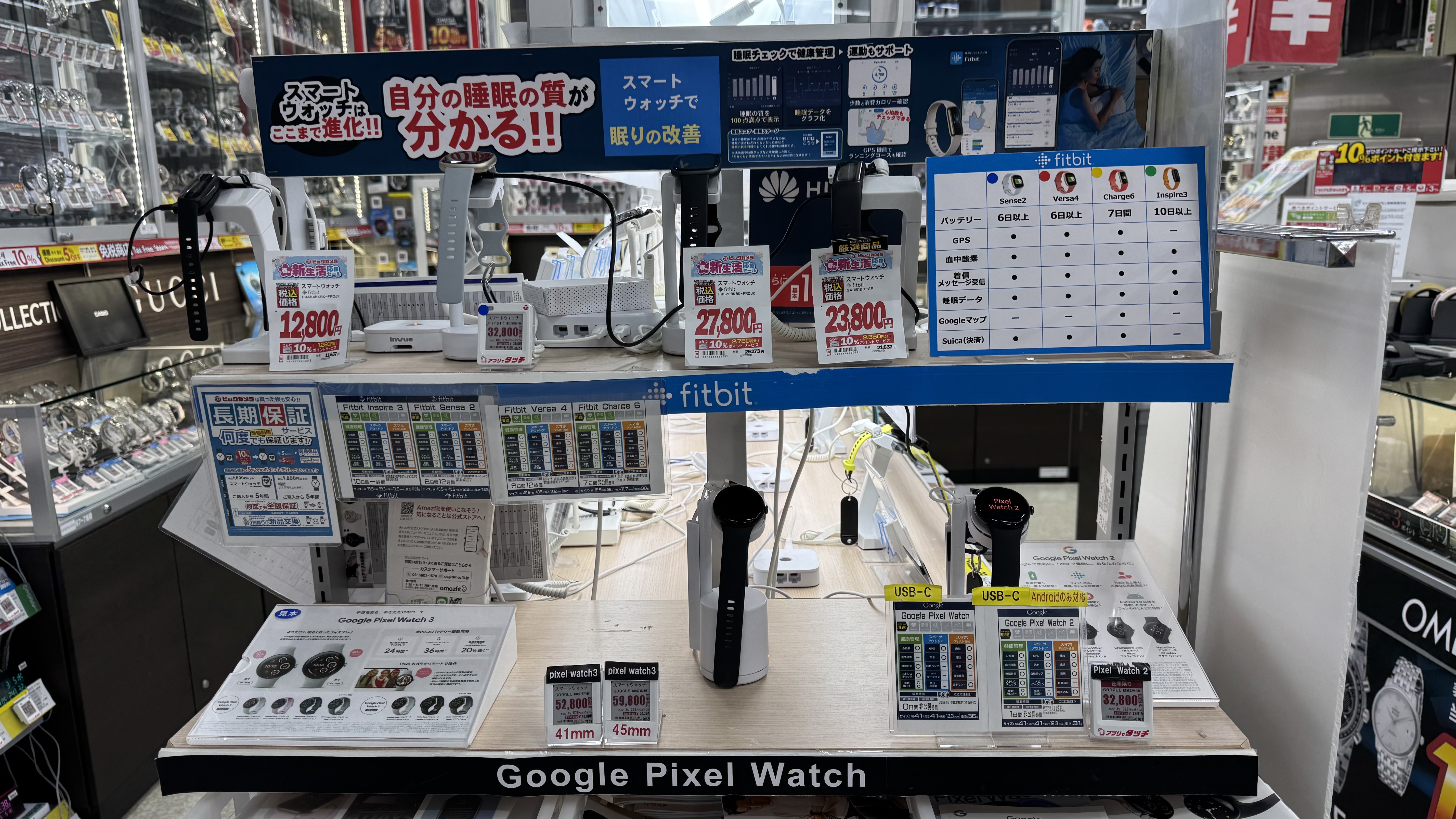 各款智慧手錶,如 Fitbit、Google Pixel Watch