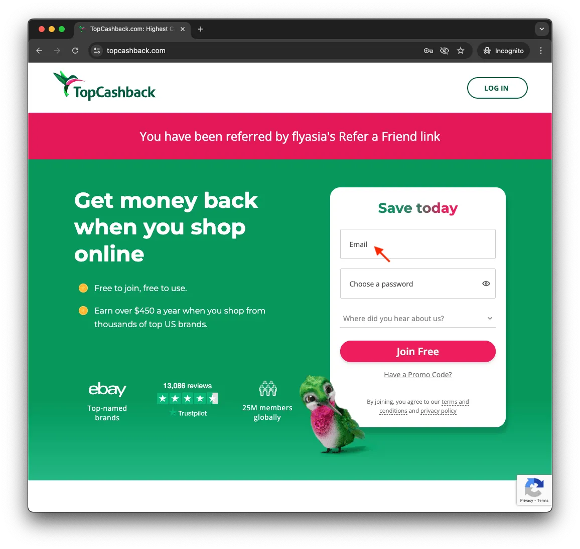 先要先 Topcashback 開個賬戶。