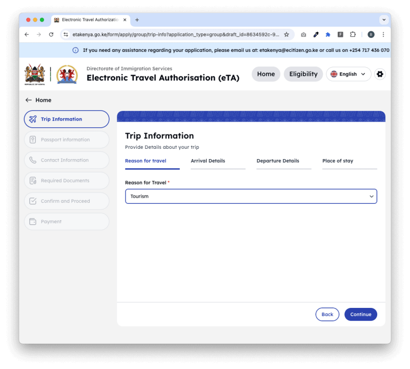 去旅遊的就在 Trip Information 填「Tourism」