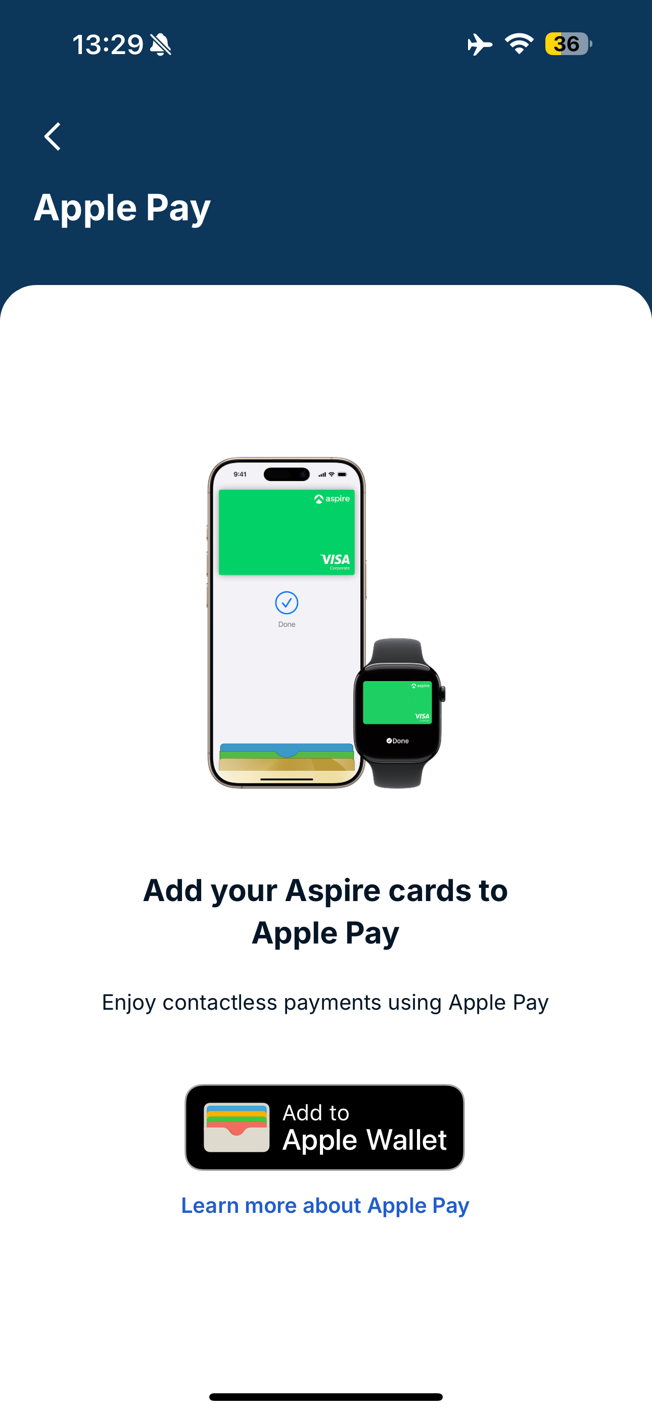 Aspire Visa 公司卡可加至 Apple Wallet 裡使用。